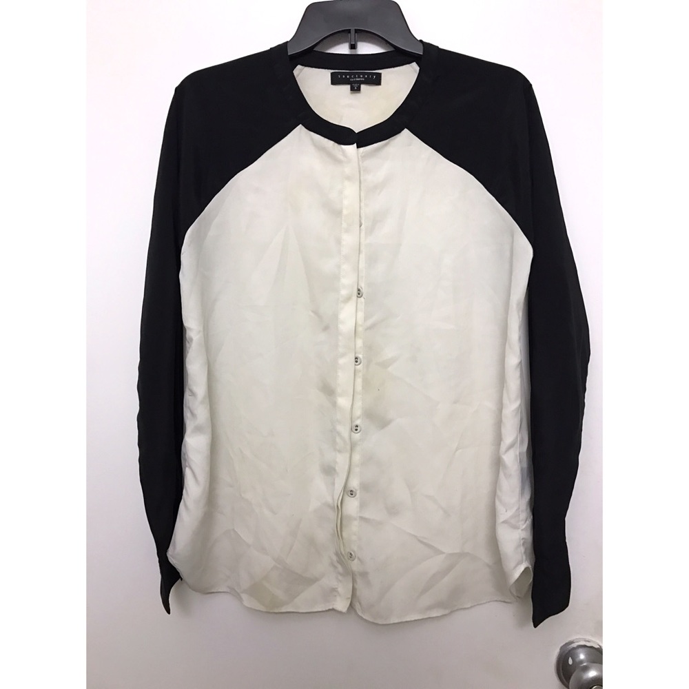 Black and White Button-Down Blouse