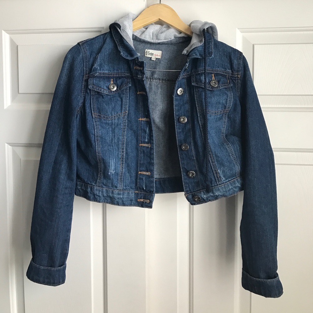 Cropped Denim Jacket with Hood