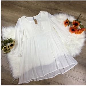 💋Monoreno Sheer White Tunic Flowy Boho Top💋