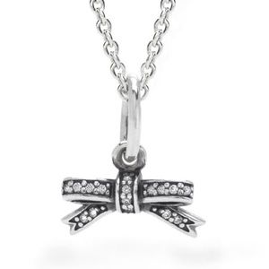 Pandora Sparkling Bow Pendant + Chain NWOT