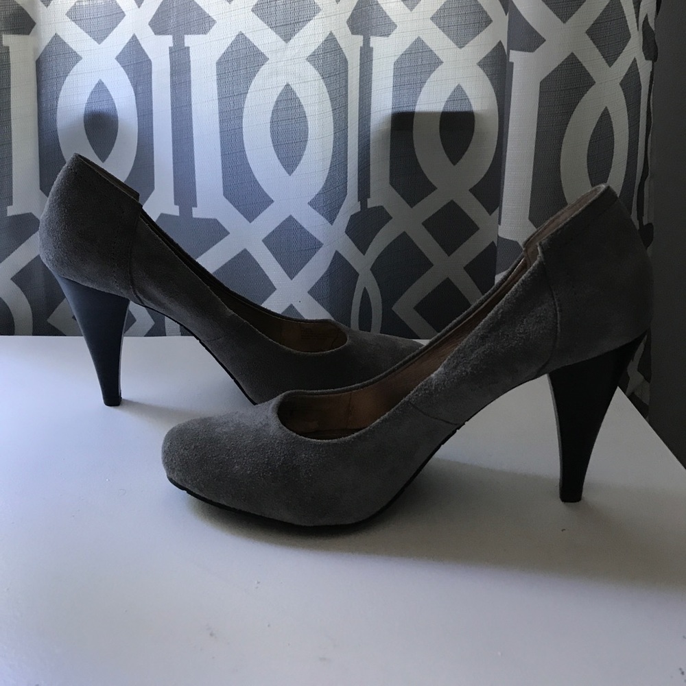 Gray suede high heels