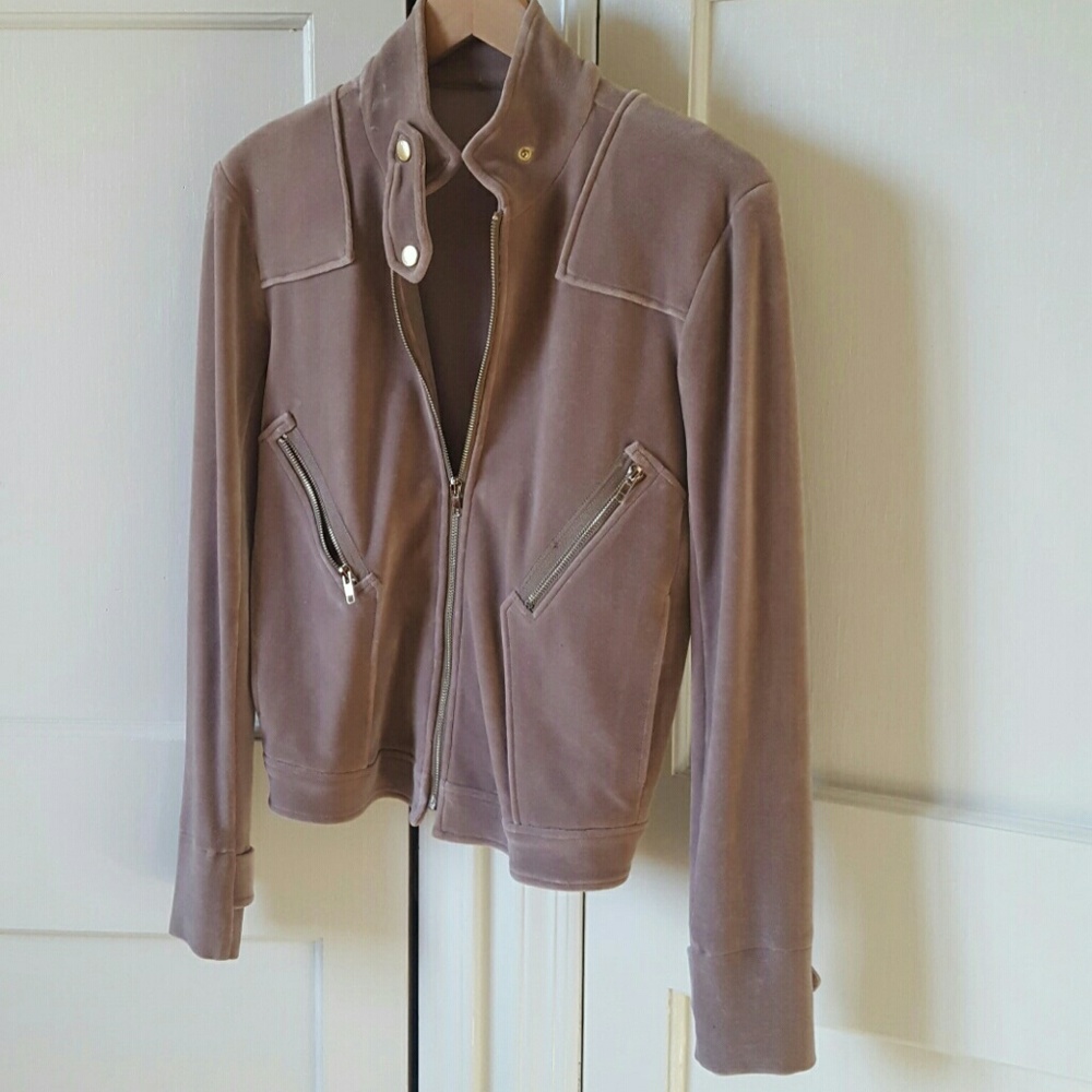 Minnie Rose Beige Moto Style Velour Sweater