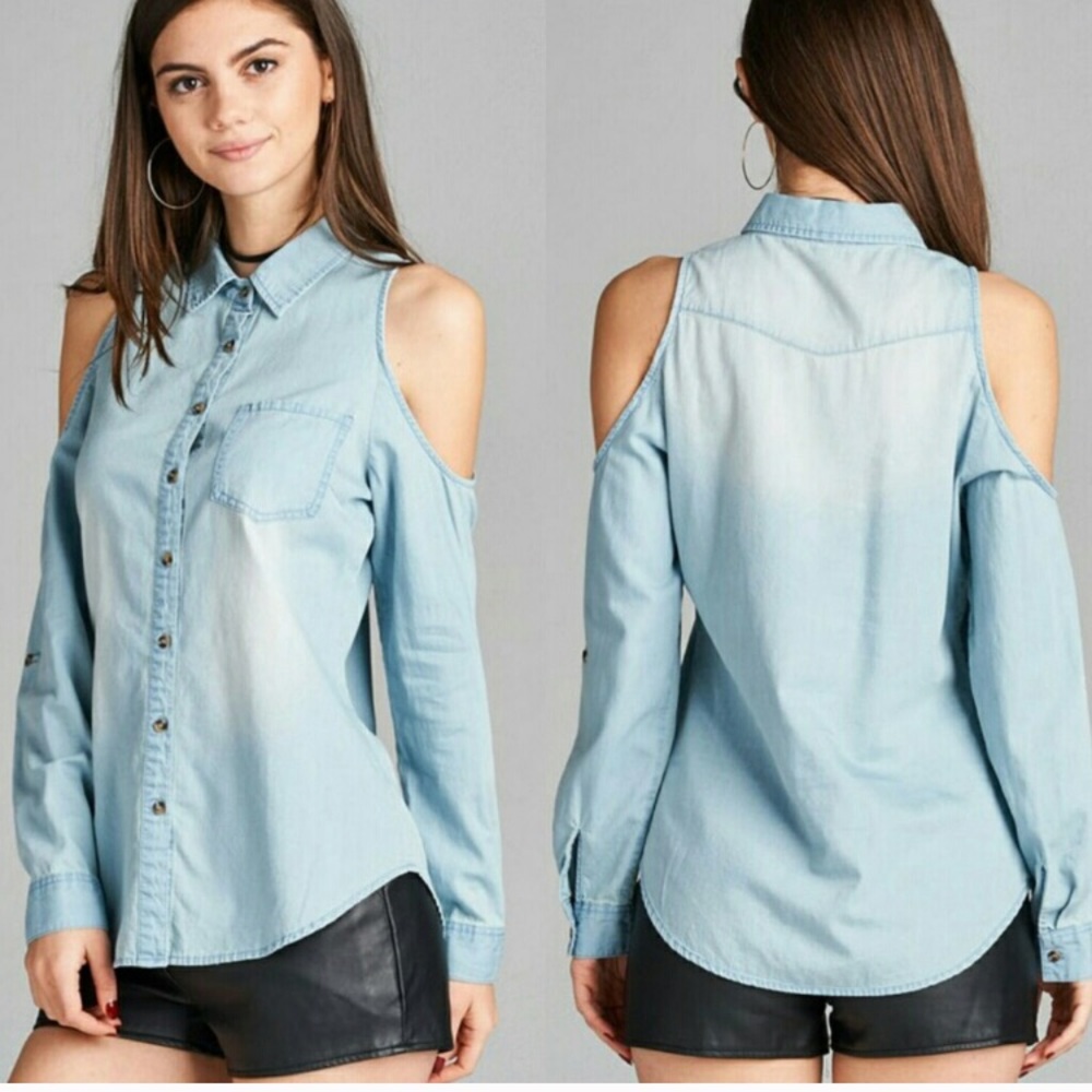 Cold shoulder Chambray Denim shirt.