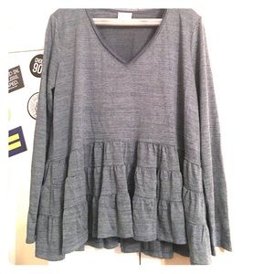 Long sleeve, v-neck, ruffle T