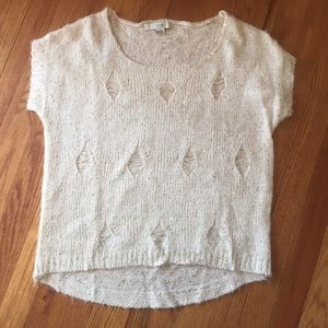 White short sleeve sweater with gold sequins.