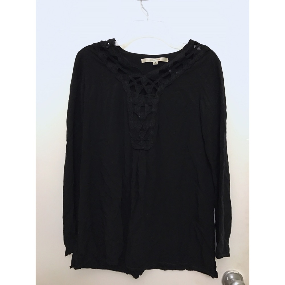 Black Blouse with Embroidered Neckline