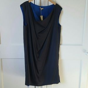 Minnie Rose Black/Marine Silk Sheath Dress