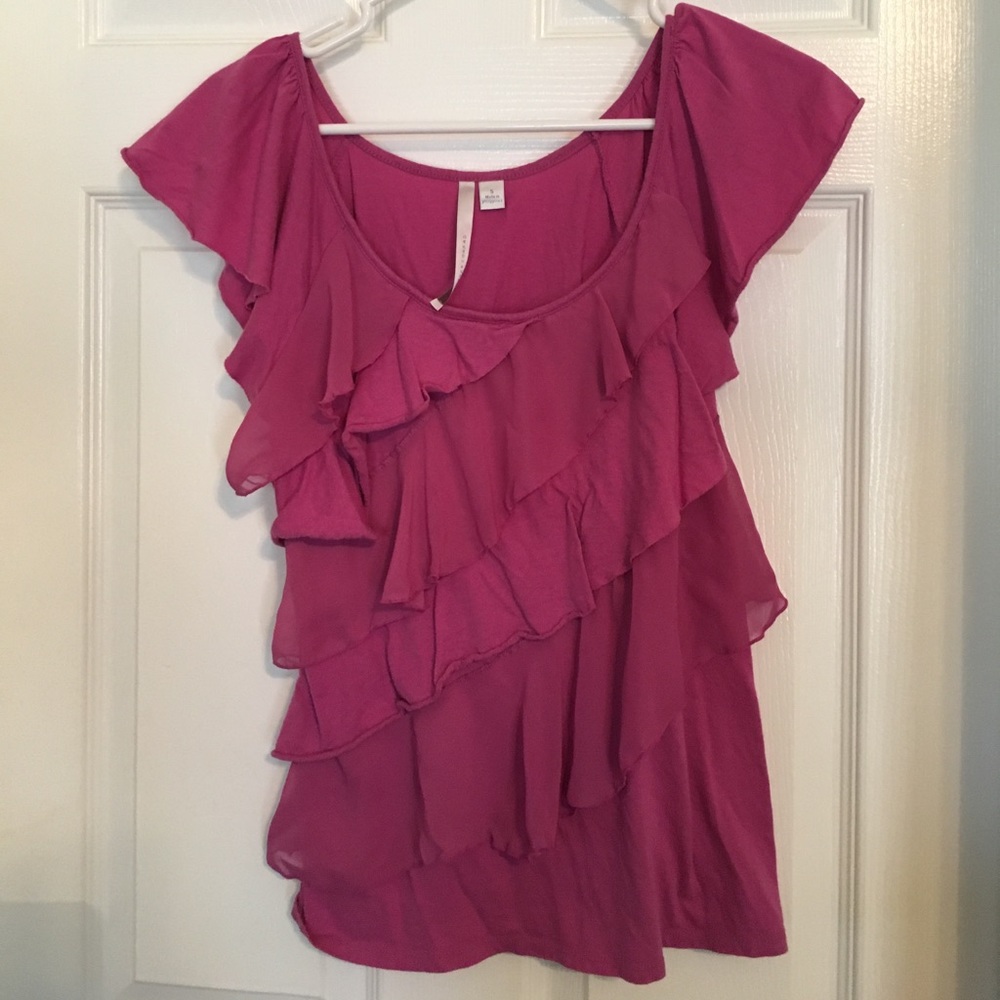 Lauren Conrad purple ruffle cap sleeve top
