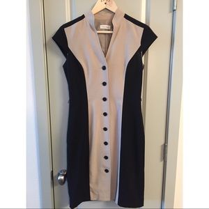 Calvin Klein Black and Tan Button-Down Midi