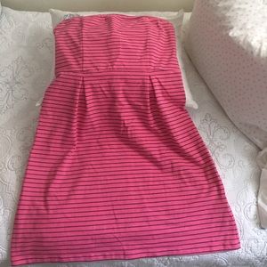 Strapless pink and navy dress