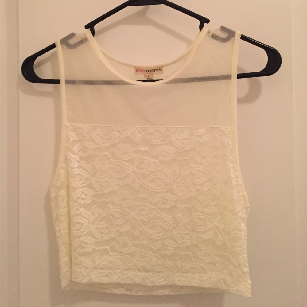 Beige lace see through top