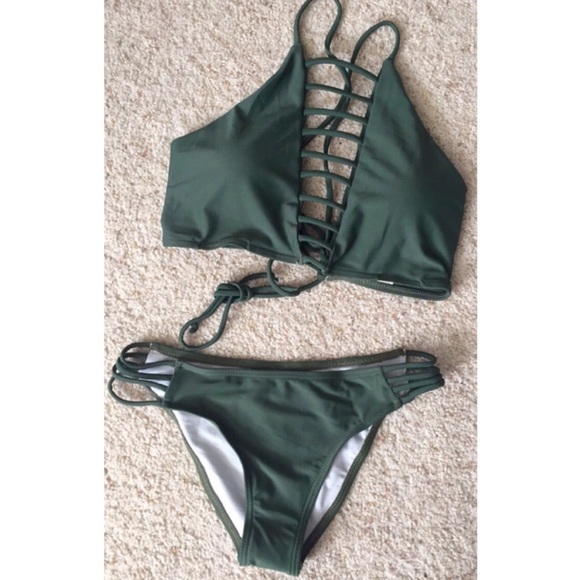 Green Halter Bikini 2 Piece. - Picture 3 of 4