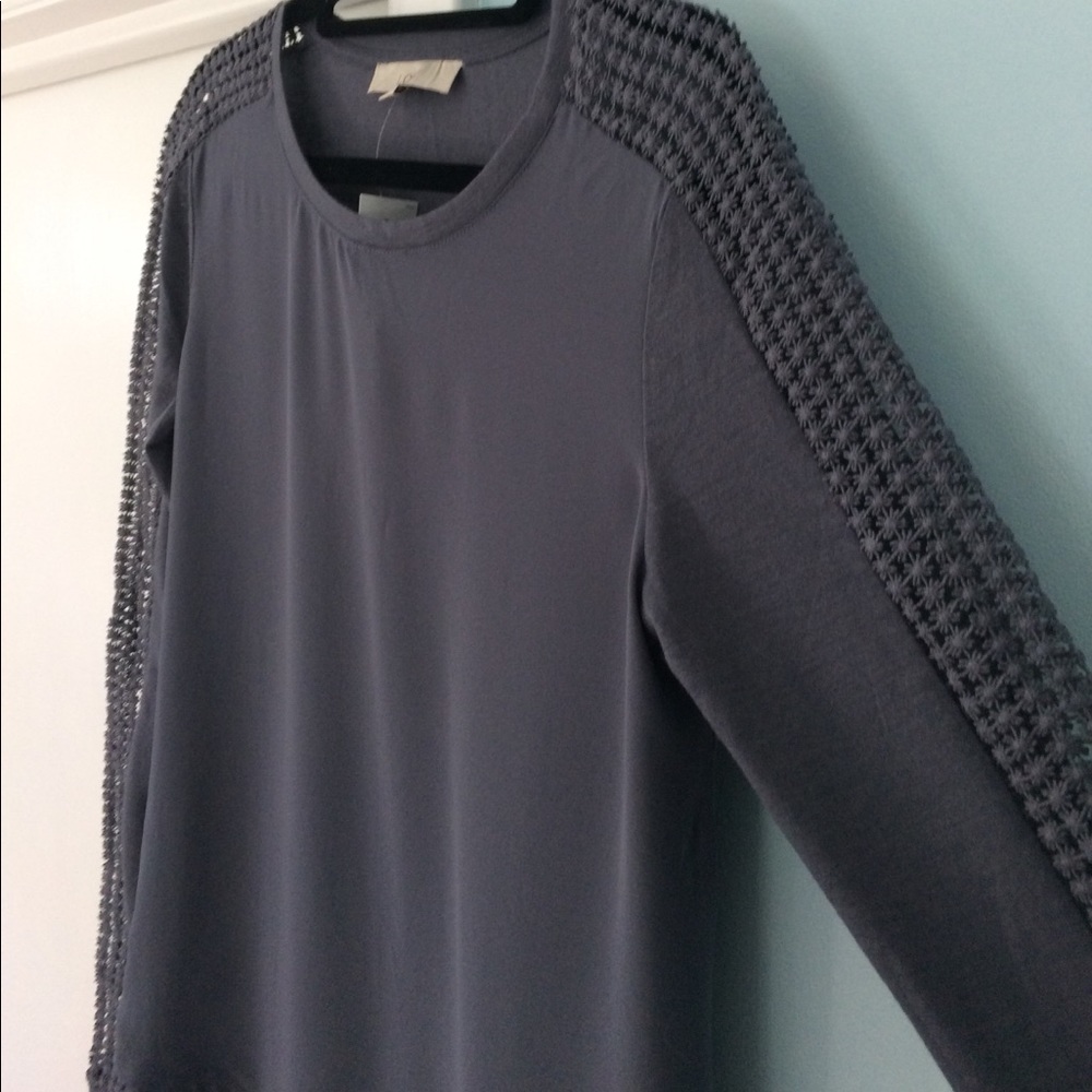 NWT Loft Gray Lace Long Sleeved Top size M
