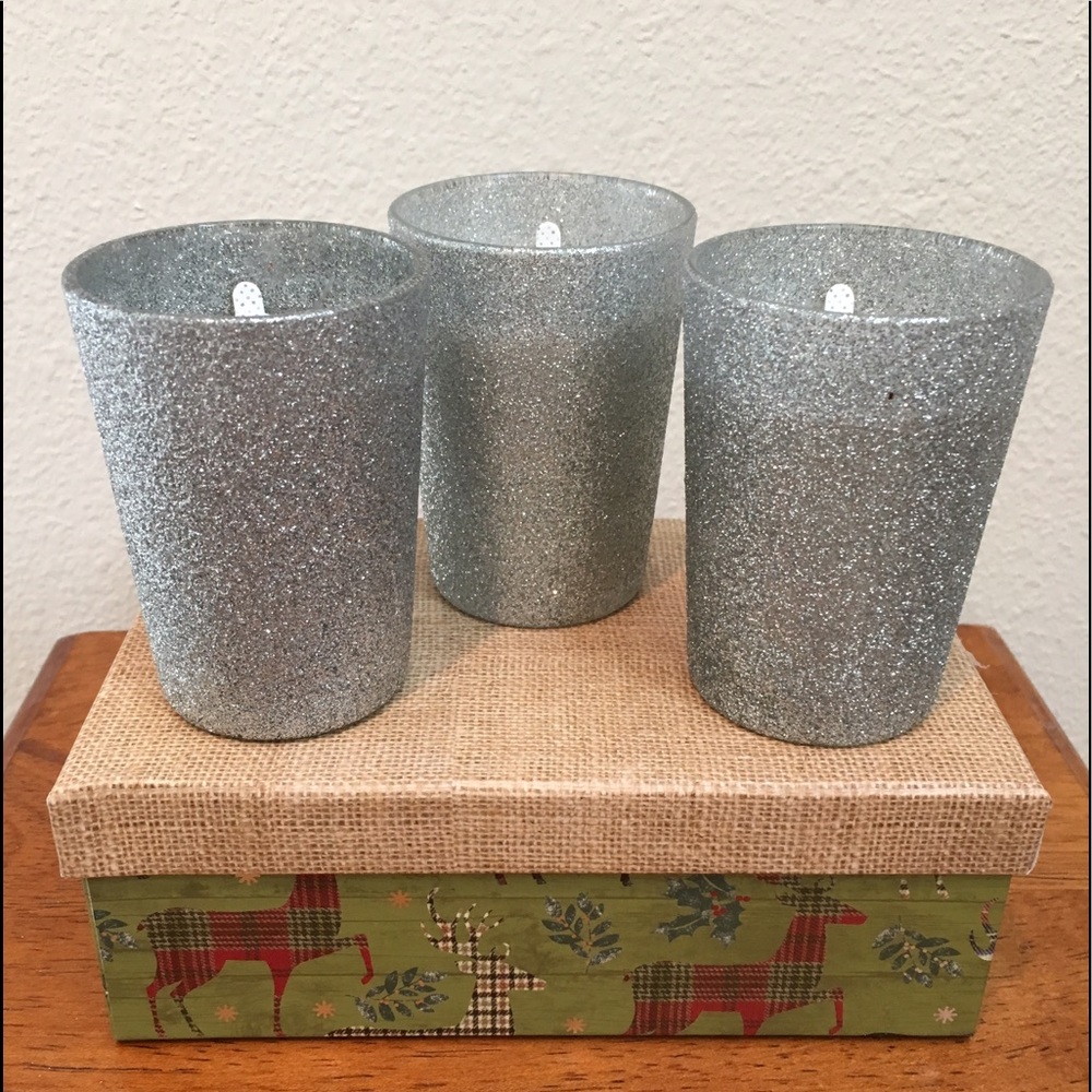 Festive 3-Piece Glitter Votive Candle Set