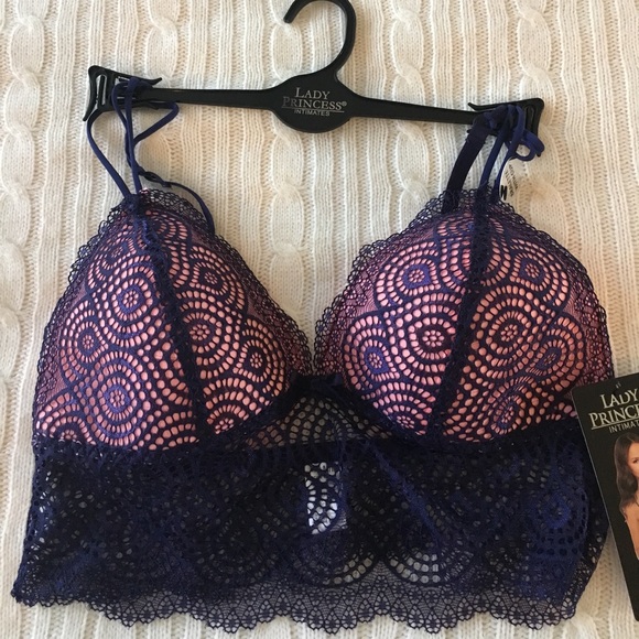 Other - CLEARANCE! NWT navy and pink lace bralette M