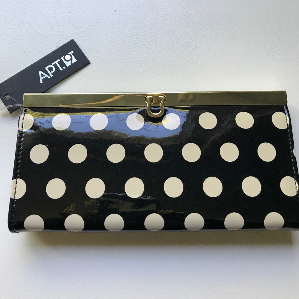 Black and white polka dot wallet