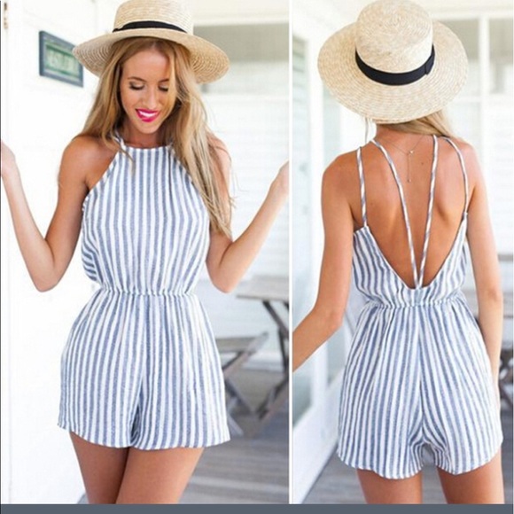 LAST ONE‼️Blue striped cotton romper - Picture 2 of 5