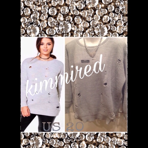 ⤵️🆕 Gray Distressed Knitted Sweater/Jumper ~ US20 - Picture 1 of 4