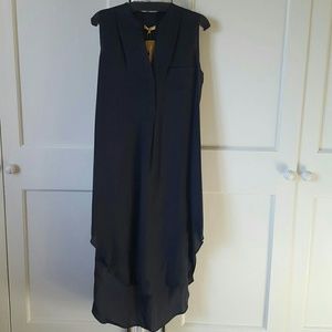 Minnie Rose Black Collarless Long Tunic/Dress