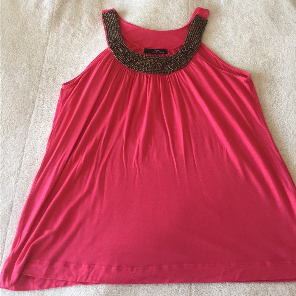 Pink Tank Top with beaded neckline