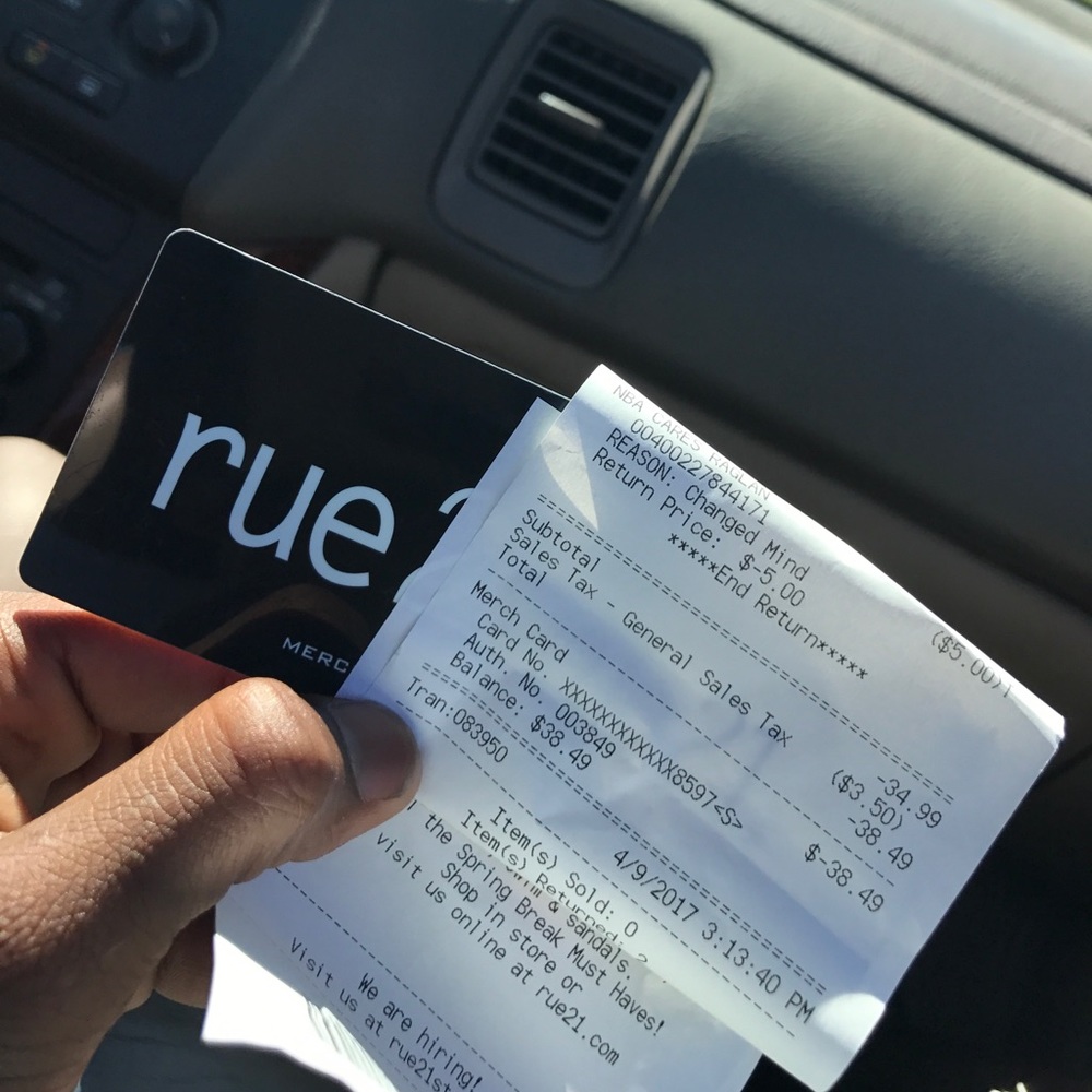 Rue 21 Card With 38.49 Dollars On It