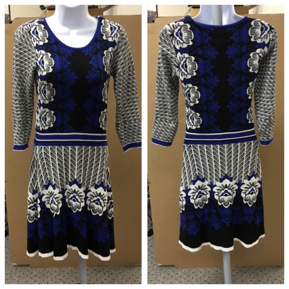 ECI intarsia 3/4 sleeves sweater dress.XS - Picture 2 of 4