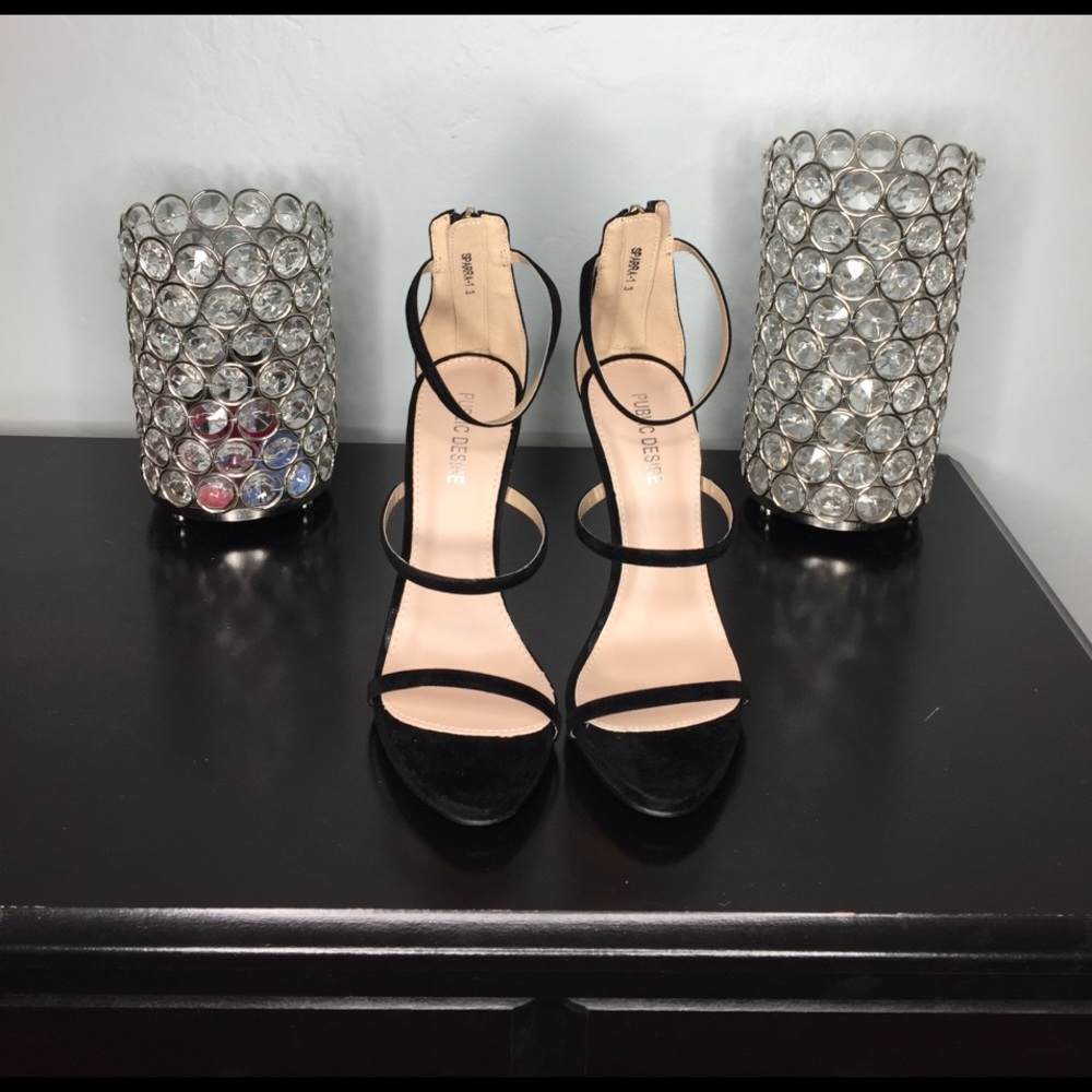 Black Suede 3 Strap Heels