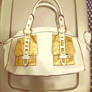 Roberto Cavalli Runway white/gold snake handbag