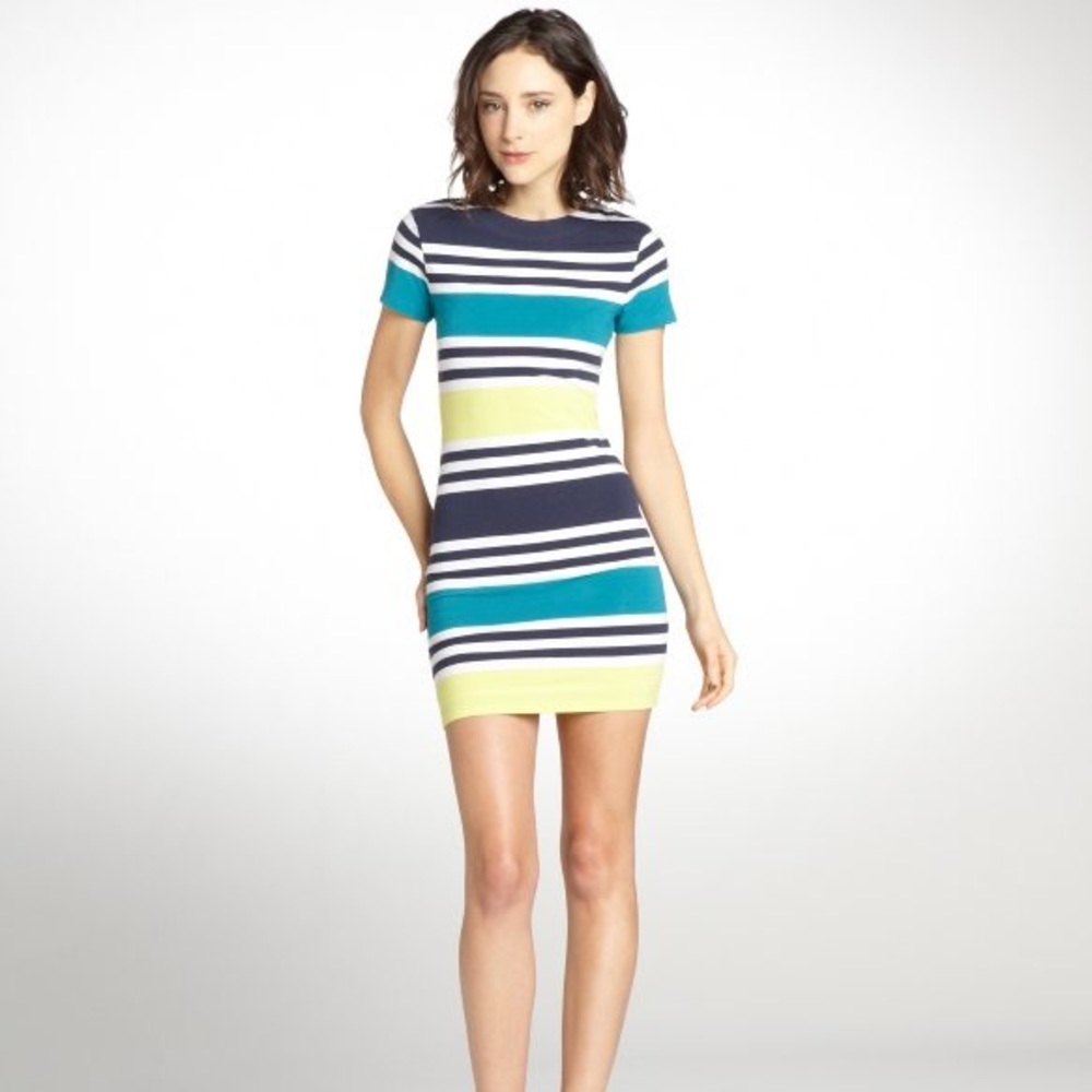 Blue And Yellow Stretch Cotton Jag Stripe Dress