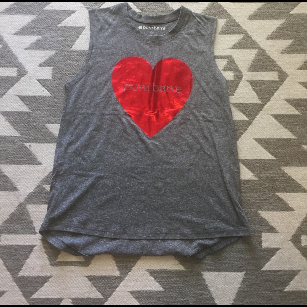 NWOT Pure Barre Grey & Red Metallic ❤ Muscle Tank
