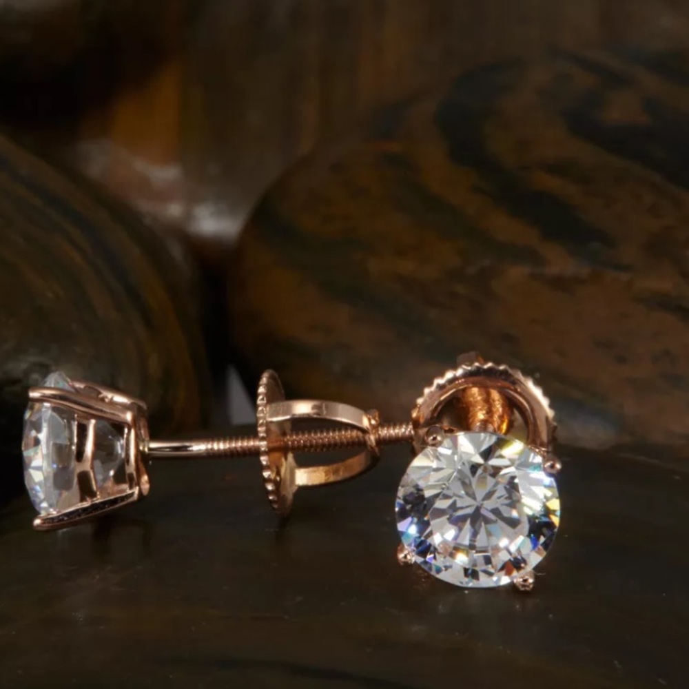 ππ 2.0Ct Simulated Diamond 14K Rose Screw Stud - Picture 3 of 5