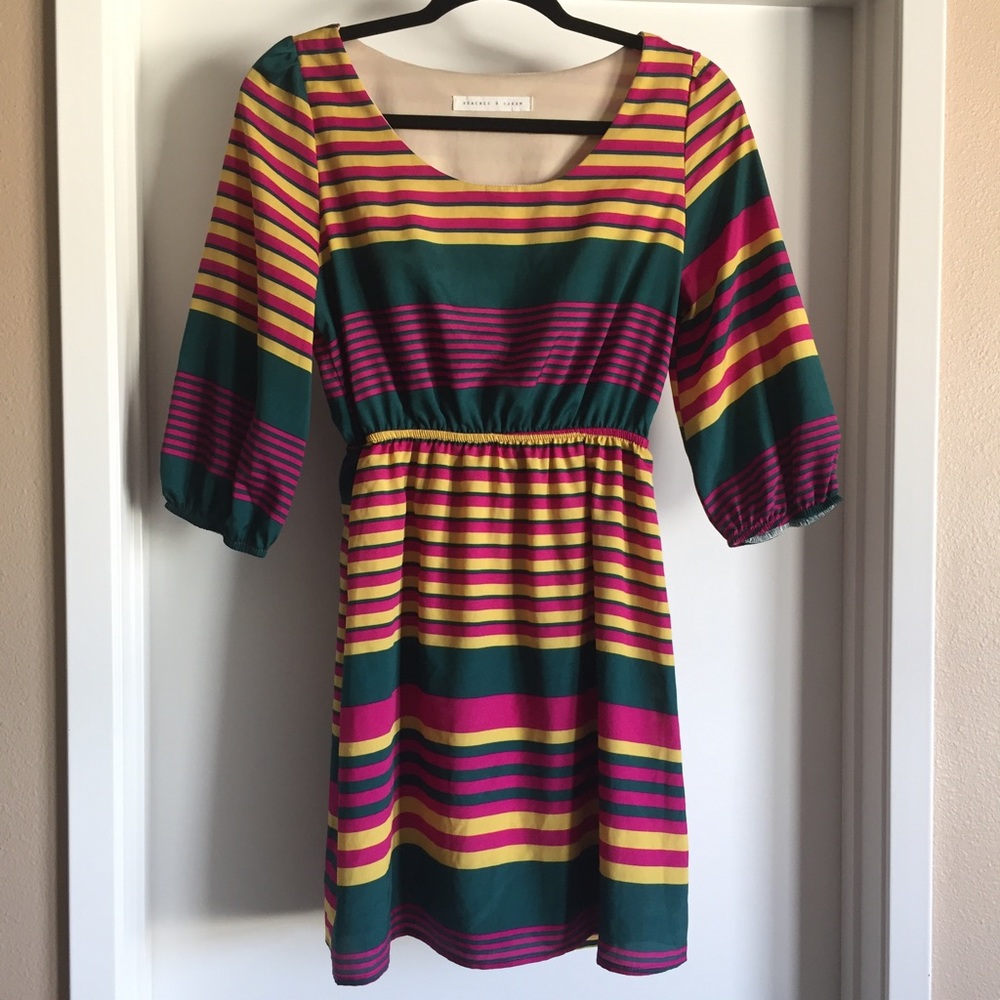 Peaches N Cream horizontal stripe 1/2 sleeve dress