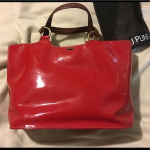 Donald J. Pliner Large Patent Leather Tote in Red