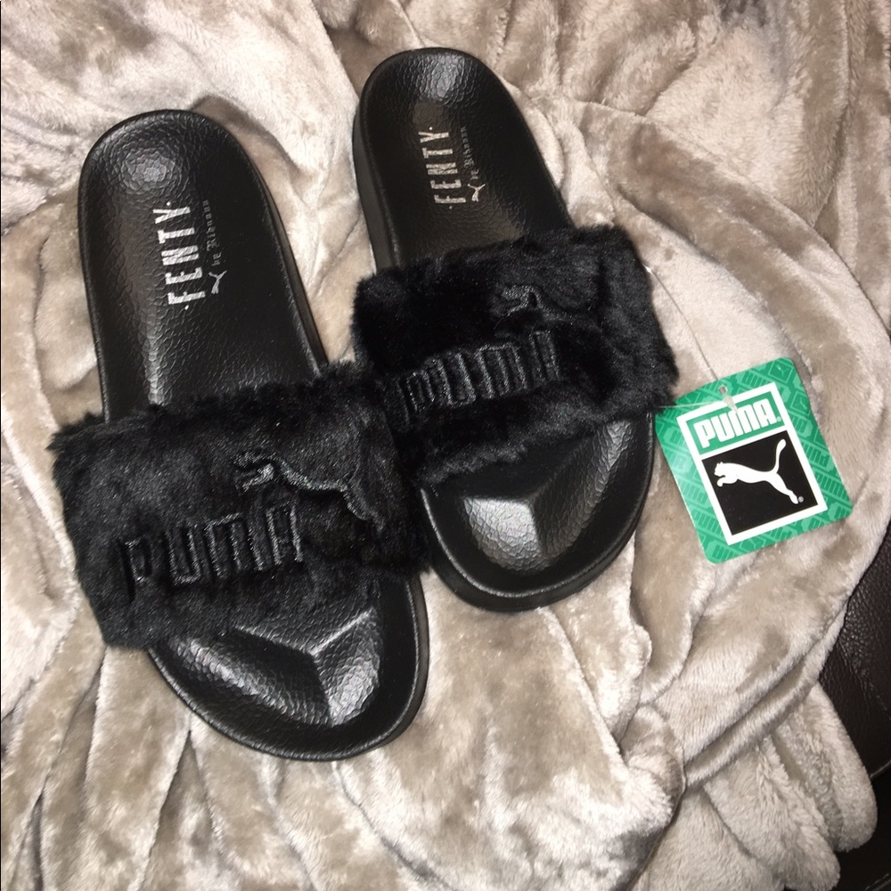 Rihanna FENTY x Puma Fur Slides Slippers Black 6