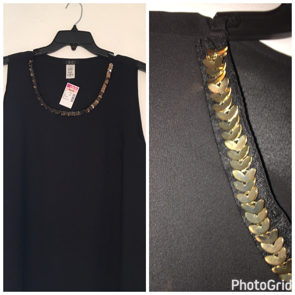Black Tank with Gold Neck- New Years Eve Top