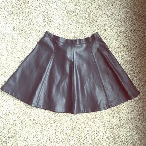 Black leather fit and flare skirt