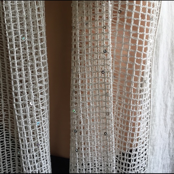 WHITE LINEN JACKET WITH NETTING/IRIDESCENT SEQUIN - Picture 2 of 8