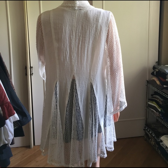 WHITE LINEN JACKET WITH NETTING/IRIDESCENT SEQUIN - Picture 4 of 8
