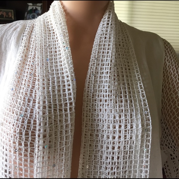 WHITE LINEN JACKET WITH NETTING/IRIDESCENT SEQUIN - Picture 5 of 8