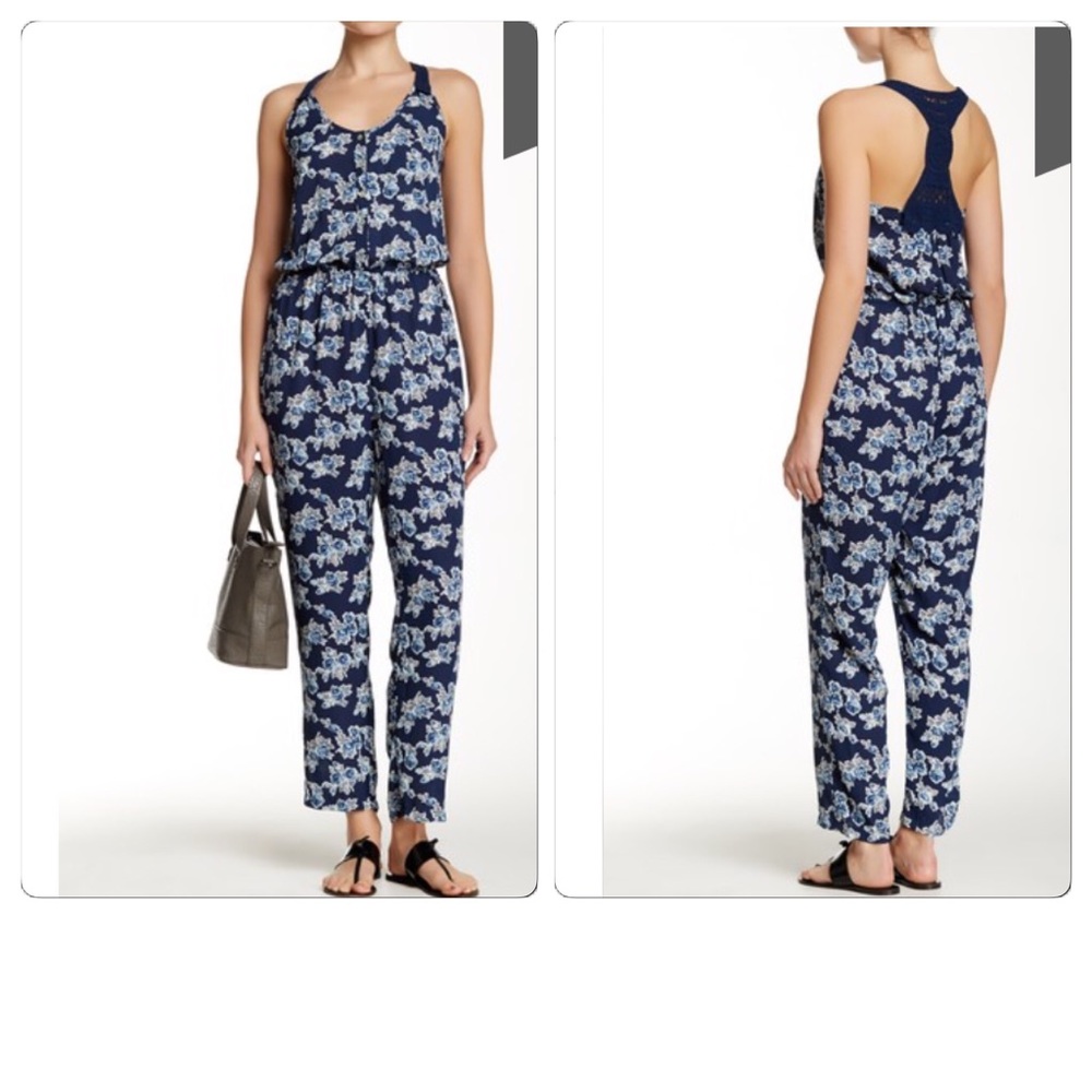 Daniel Rainn crochet Racerback Woven Prnt Jumpsuit