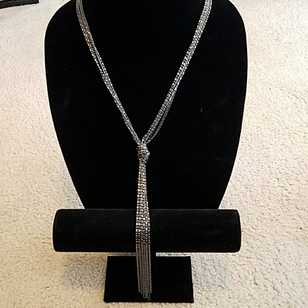 Graphite colored necklace and earring set.