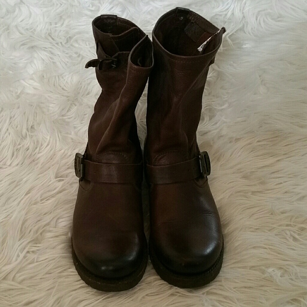 Frye Brown Leather Moto Boots - 8