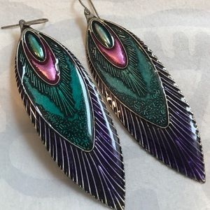 Boho Glazed feather statement earrings