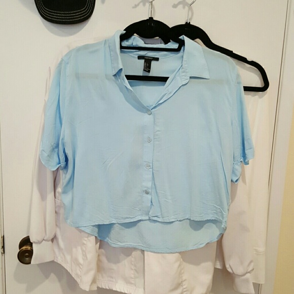 Forever 21 Tops - DONATED Light Blue Loose Buttoned Blouse