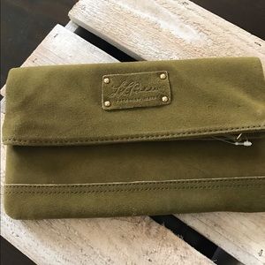 LL BEAN army green suede clutch