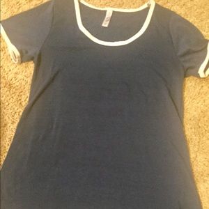 LuLaRoe Blue with White Ringer XS Classic T
