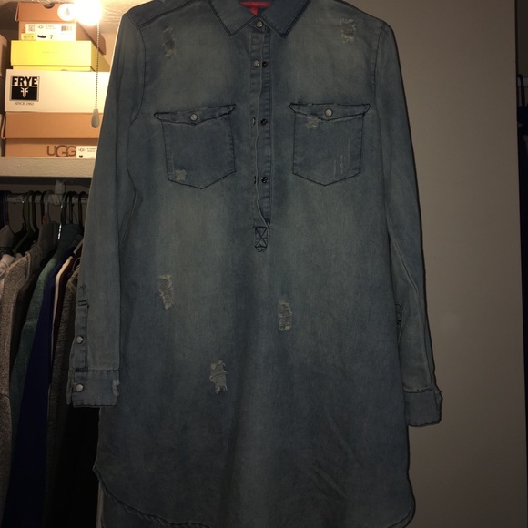 Juniors Chelsea and Violet Distressed Jean Dress - Picture 1 of 3