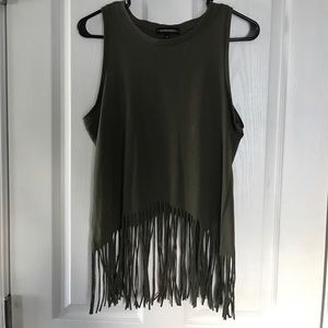Olive Green Crop Top w/Fringe Inspired Hearts