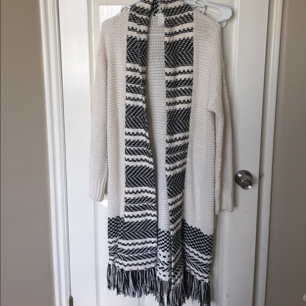 H&M Black and White Cardigan with Tassels