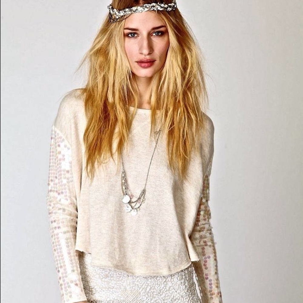 NEW Free People Sequin Sleeves Sweatshirt M